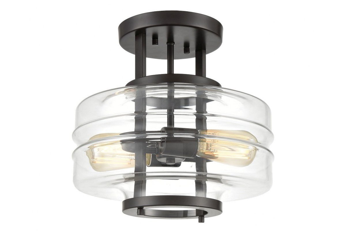 Elk Rover Light Flush in Style Modern and Industrial 14 tall 13 wide Rubbed Oil Bronze with Glass