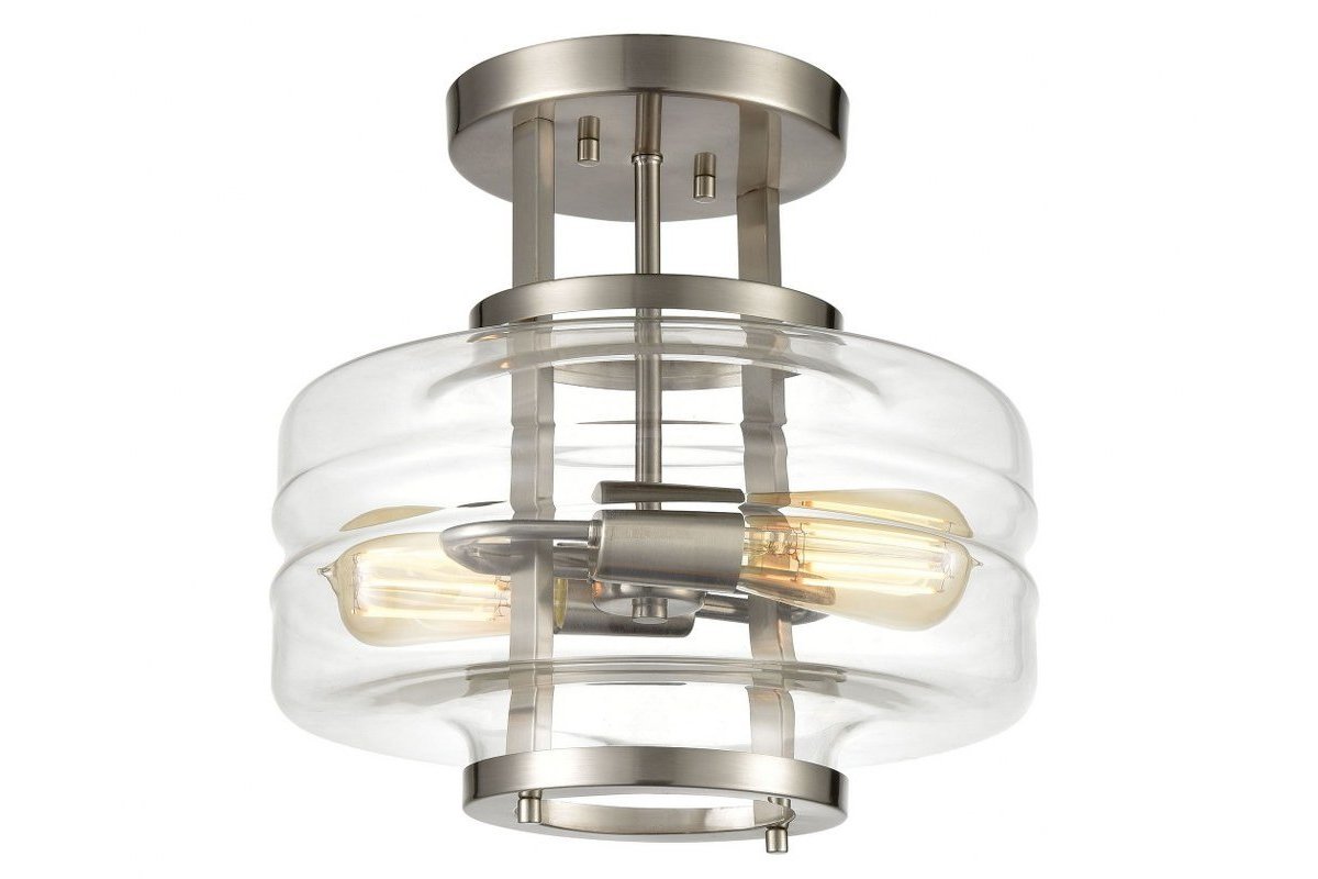 Elk Rover Light Flush in Style Modern and Industrial 14 tall 13 wide Nickel Rubbed Finish Clear Glass