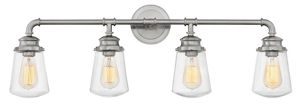 Hinkley 5034BN Fritz, 4 Light Bath Vanity in Traditional and Industrial Style, 33.75 Inch Wide by 11.75 Inch High Brushed Nickel Brushed Nickel Finish with Clear Glass