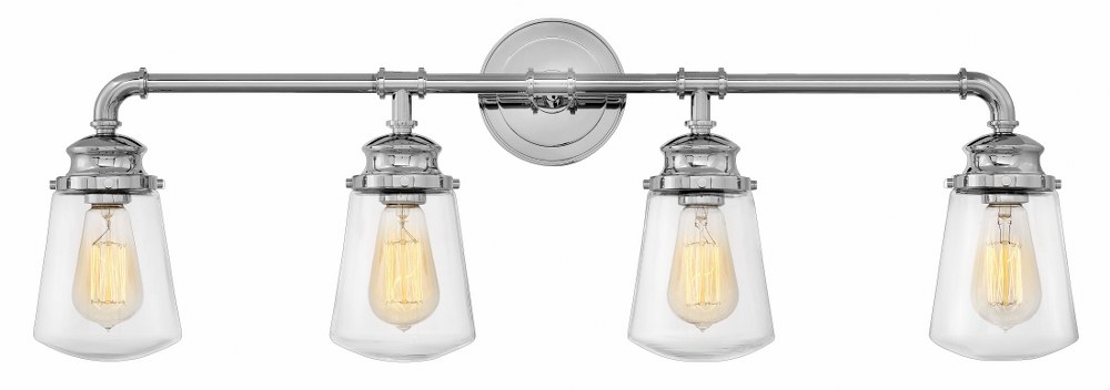 Hinkley 5034CM Fritz, 4 Light Bath Vanity in Traditional and Industrial Style, 33.75 Inch Wide by 11.75 Inch High Chrome