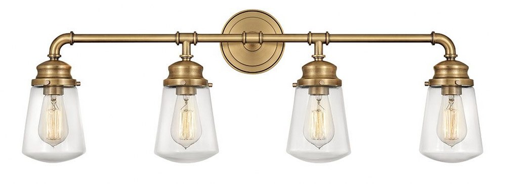 Hinkley 5034HB Fritz, 4 Light Bath Vanity in Traditional and Industrial Style, 33.75 Inch Wide by 11.75 Inch High Heritage Brass Brushed Nickel Finish with Clear Glass