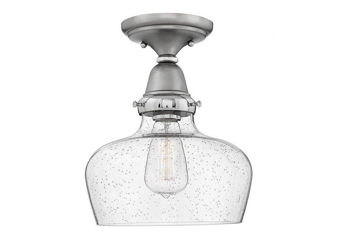 Hinkley School Flush in Industrial 10 Wide 11.5 High Nickel Rubbed Finish Clear Glass