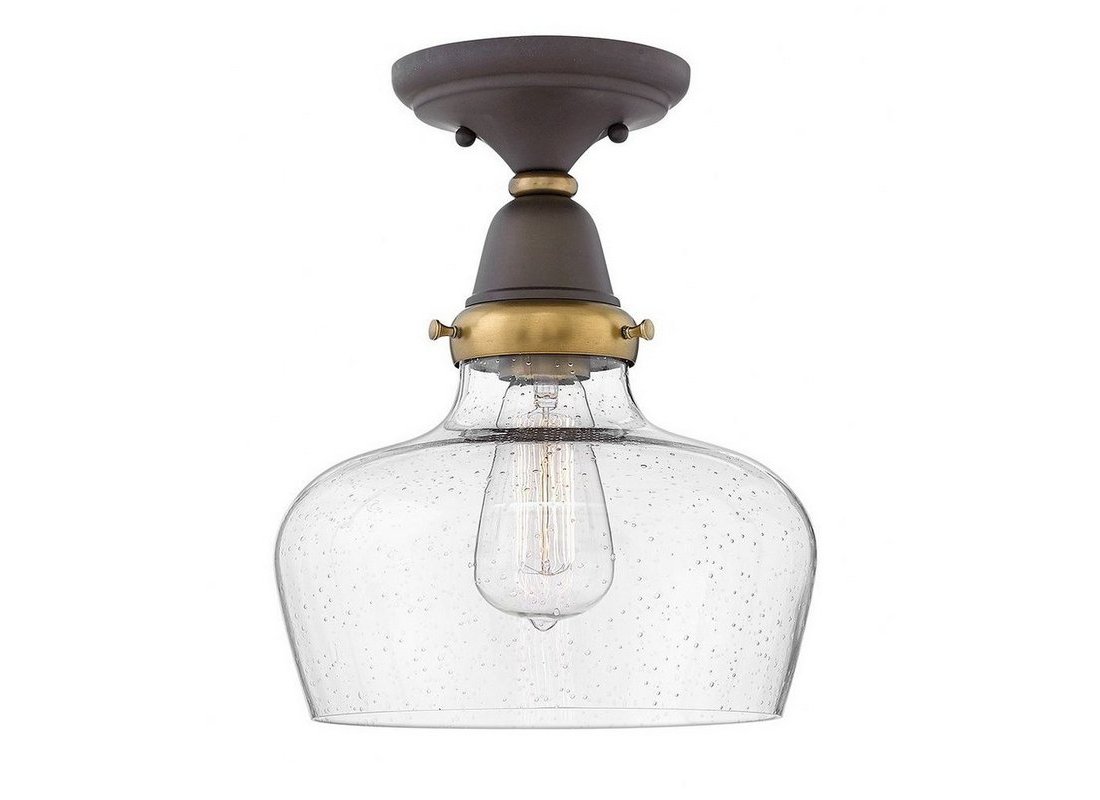 Hinkley School Flush in Industrial 10 Wide 11.5 High Rubbed Oil Bronze with Seedy Glass